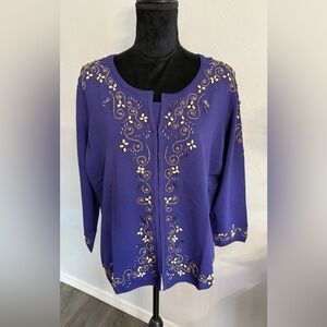 Randolph Duke Deep Purple Cardigan And Tank Set with Swirled Wooden Beadwork